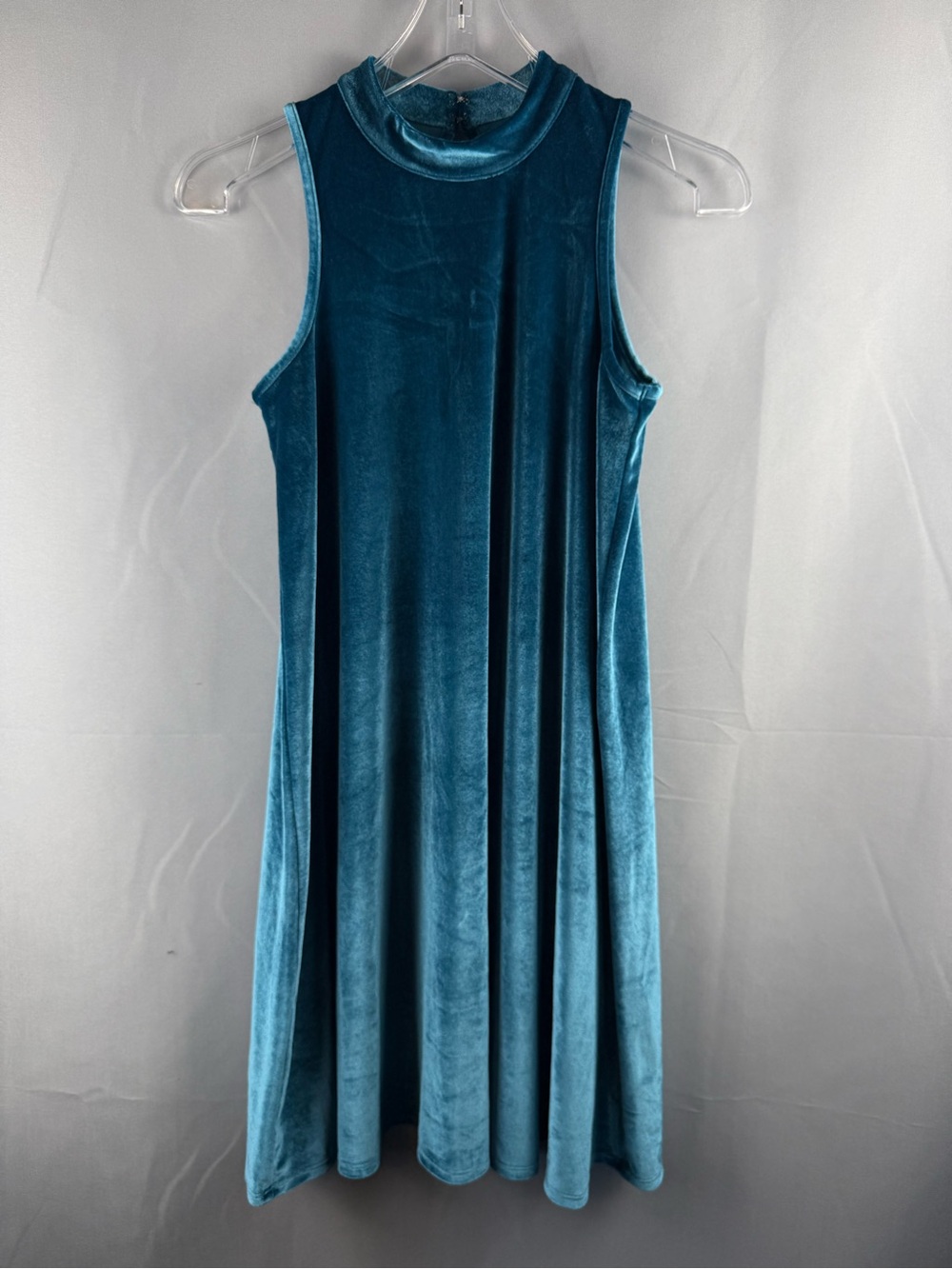 Tucker Tate Blue Velvet Sleeveless Swing Dress Mock Neck XL 14/16